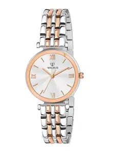 Walrus Women Silver-Toned Brass Dial & Rose Gold Toned Stainless Steel Bracelet Style Straps Analogue Watch