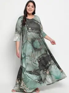Amydus Women Plus Size Green A-Line Dress