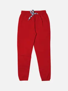 TINY HUG Boys Red Solid Slim Fit Joggers
