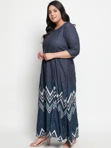 Amydus Women Plus Size Blue Striped A-Line Maxi Dress