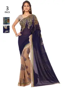 ANAND SAREES Pack of 3 Printed Poly Georgette Saree