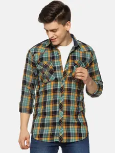 Campus Sutra Men Green Checked Casual Shirt