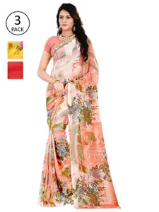 ANAND SAREES Pack Of 3 Peach & Pink Poly Georgette Floral Saree