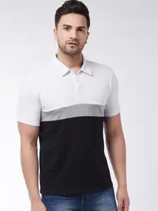 GRITSTONES Men White   Colourblocked Polo Collar Applique T-shirt