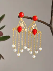 Silvermerc Designs Gold-Plated & Red Geometric Drop Earrings