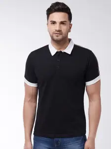GRITSTONES Men Black Polo Collar Cotton T-shirt
