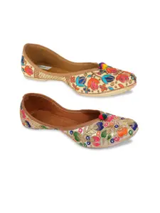 DESI COLOUR Women Multi Pack of 2 Embellished Leather Ethnic Mojaris