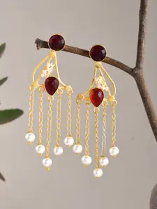 Silvermerc Designs Gold & Red Contemporary Drop Earrings