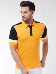 GRITSTONES Men Yellow & Black Colourblocked Polo Collar T-shirt