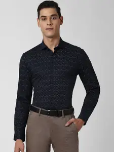 Peter England Men Navy Blue Slim Fit Printed Casual Shirt