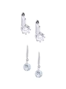 OOMPH Set of 2 Silver-Toned Cubic Zirconia Drop Earrings