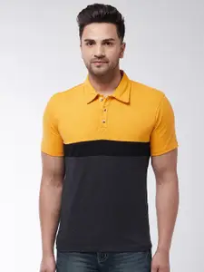 GRITSTONES Men Mustard Yellow & Black Colourblocked Polo Collar T-shirt