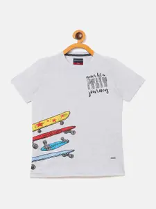 Crimsoune Club Boys Grey Printed Slim Fit T-shirt