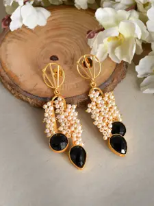 Silvermerc Designs Black & Gold-Plated Contemporary Drop Earrings
