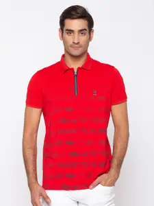 SPYKAR Men Red   Striped Polo Collar Slim Fit T-shirt