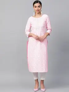 KSUT Women Pink Floral Cotton Kurta