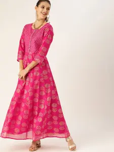 Varanga Women Pink Striped Chanderi Silk Chanderi Silk Kurta