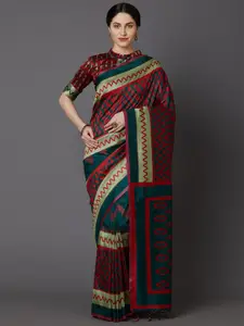 Mitera Green & Red Silk Cotton Saree