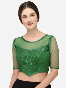 Fab Dadu Women Green Embroidered Silk Saree Blouse