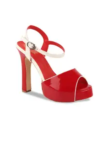 Shoetopia Red Block Peep Toes with Buckles