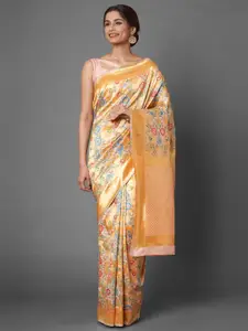 Mitera Peach Floral Zari Silk Blend Saree
