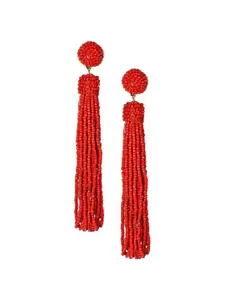Crunchy Fashion Gold-Plated & Red Contemporary Drop Earrings