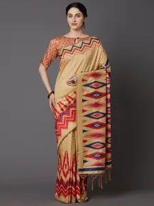Mitera Beige Silk Cotton Saree