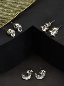 Accessorize London Women Set of 3 Silver-toned Studs