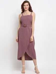 Gipsy Women Purple Striped Georgette Cotton Midi Dress