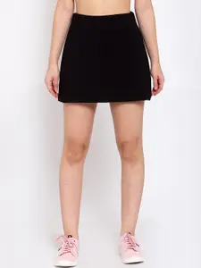 DUDITI Women Black Solid A-Line Mini Skirt