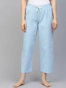 Chemistry Women Blue Floral Embroidered Lounge Pants