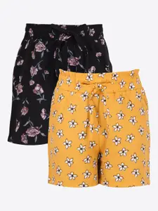 CUTECUMBER Girls Pack of 2 Floral Printed Mid-Rise Regular Shorts