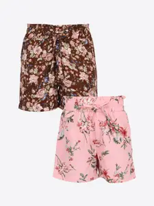 CUTECUMBER Girls Multi Floral Printed Mid-Rise Regular Shorts