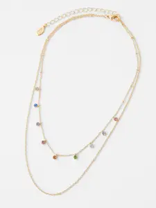 Accessorize Gold-Toned & Blue Metal Gold-Plated Layered Necklace