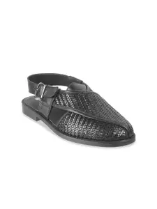 DAVINCHI Men Black Leather Shoe-Style Sandals