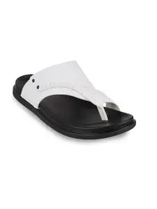 DAVINCHI Men White & Black Leather Comfort Sandals
