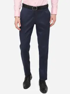 Greenfibre Men Navy Blue Solid Slim Fit Formal Trouser