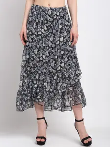 KLOTTHE Women Black & Grey Floral Printed A-Line Maxi Skirt