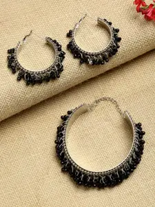 NEUDIS Sliver-Plated & Black Earring and Bracelet Set
