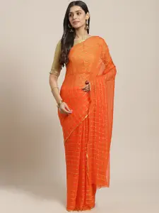 Saree mall Orange & Gold-Toned Woven Design Zari Sarees