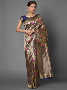 Saree mall Gold & Blue Woven Design Silk Blend Banarasi Sarees