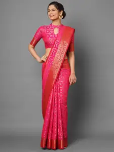 Saree mall Pink & Gold-Toned Woven Design Zari Silk Blend Banarasi Sarees