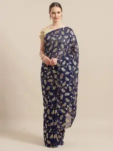 Saree mall Women Navy Blue Woven Design
