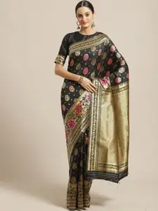 Saree mall Black & Gold-Toned Ethnic Motifs Silk Blend Banarasi Sarees