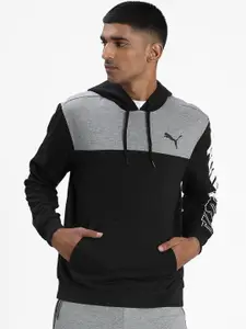 Puma Men Black & Grey Tape French Terry Full-Zip Pullover
