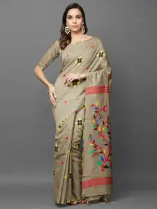 Saree mall Brown & Red Floral Silk Cotton Banarasi Sarees