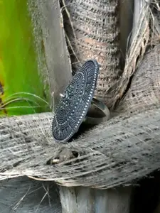 Crunchy Fashion Oxidised Silver-Plated Traditional Adjustable Finger Ring