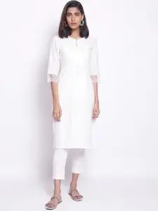 W Women White Ethnic Motifs Printed Keyhole Neck Kurta