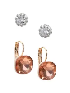 OOMPH Set of 2  Silver Contemporary Studs Earrings