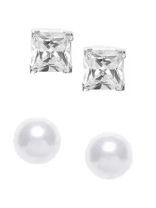 OOMPH Set of 2 Silver Contemporary Studs Earrings